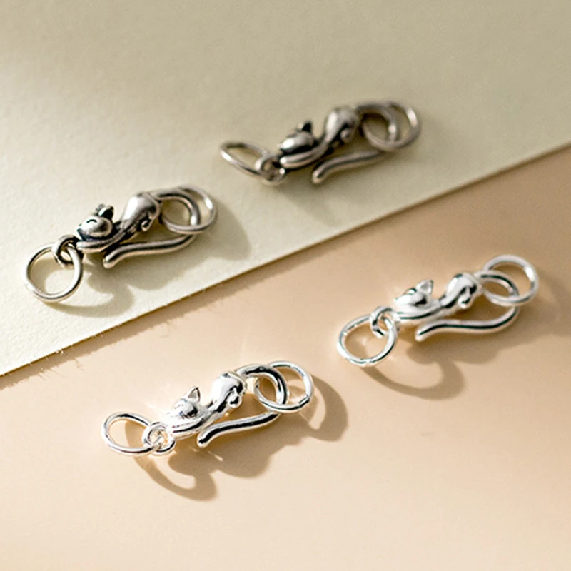 

1pc/Lot 925 Sterling Silver Kitty S Connection Clasps 14x6mm Necklace Bracelets Cat Design Clasp Hooks DIY Jewelry Making Charms