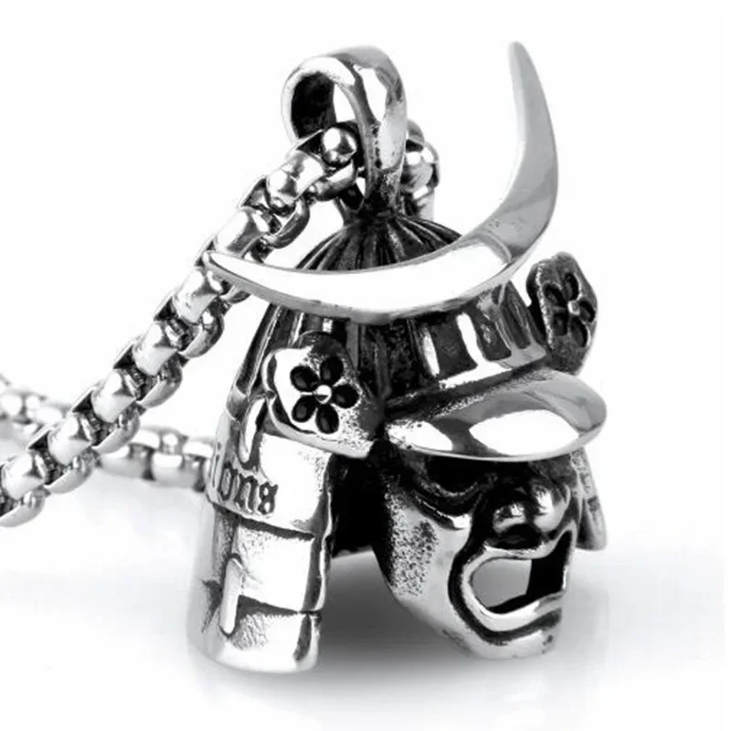 Personality Fashion Skull Samurai Domineering Punk Rock Pendant Necklace for Men Trend Jewelry Gift