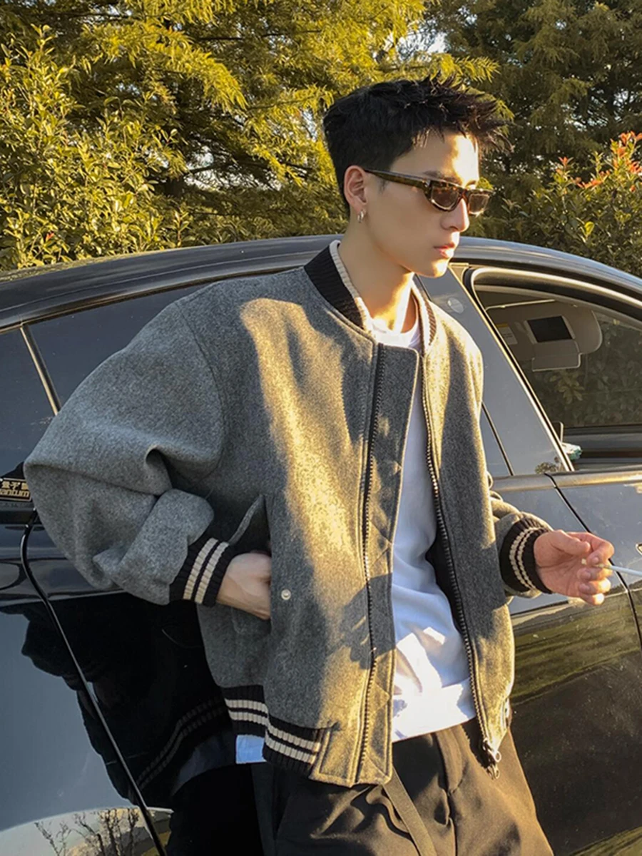 

Утепленная шерстяная бейсбольная куртка для мужчин, весенне-осенняя, в американском ретро-стиле, с хлопковыми вставками, молодежная модная верхняя одежда