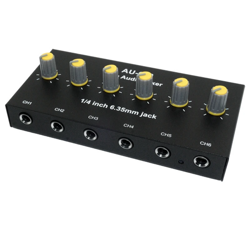 

6 Channel Audio Mixer Headphone Microphone Mic Amplifier Hub Distributor 6.35Mm Jack 1/4 TRS Amplifier