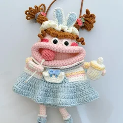 No-finished Product Lollipop Sweet Girl Sausage Mouth Mobile Phone Handmade DIY Crochet Cute Big Bag Ugly  Doll Woolen Crossbody