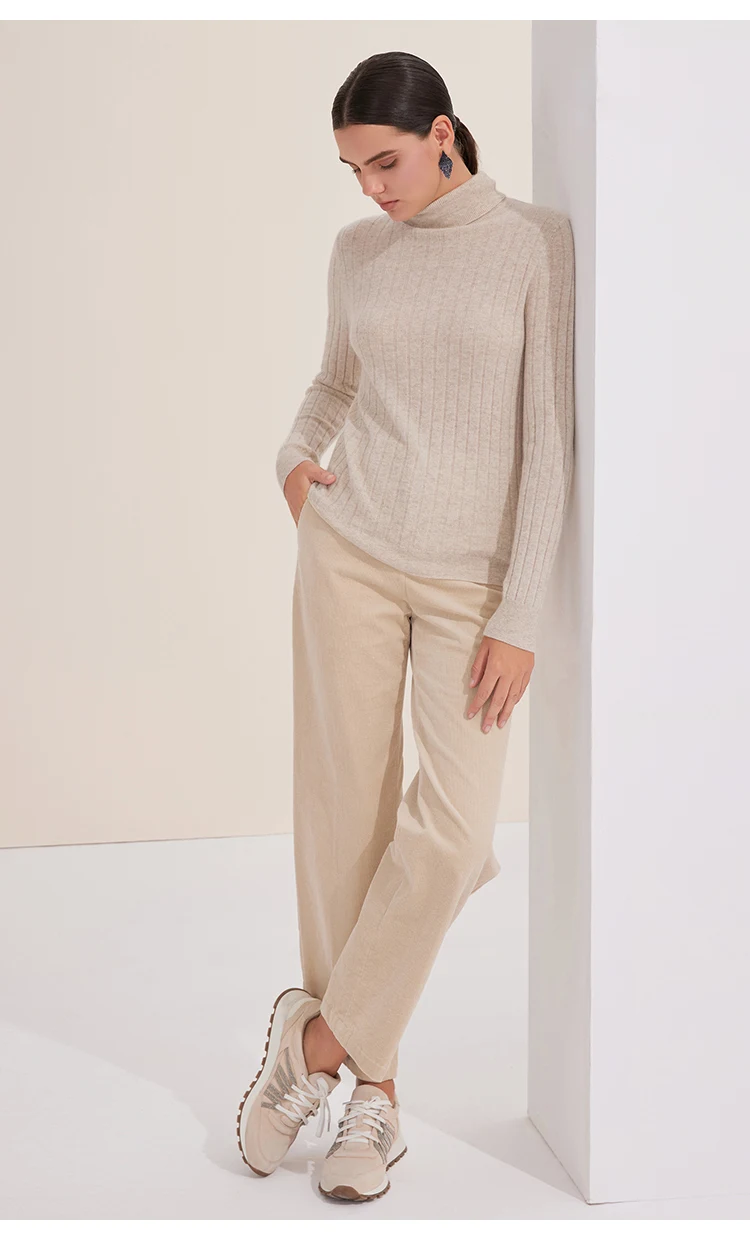 BY3521239 Luxuriöser Damen-Kaschmir-Rollkragenpullover, weicher, gerippter, schmal geschnittener Pullover, Winter-Strickware mit hohem Kragen – Detail 18