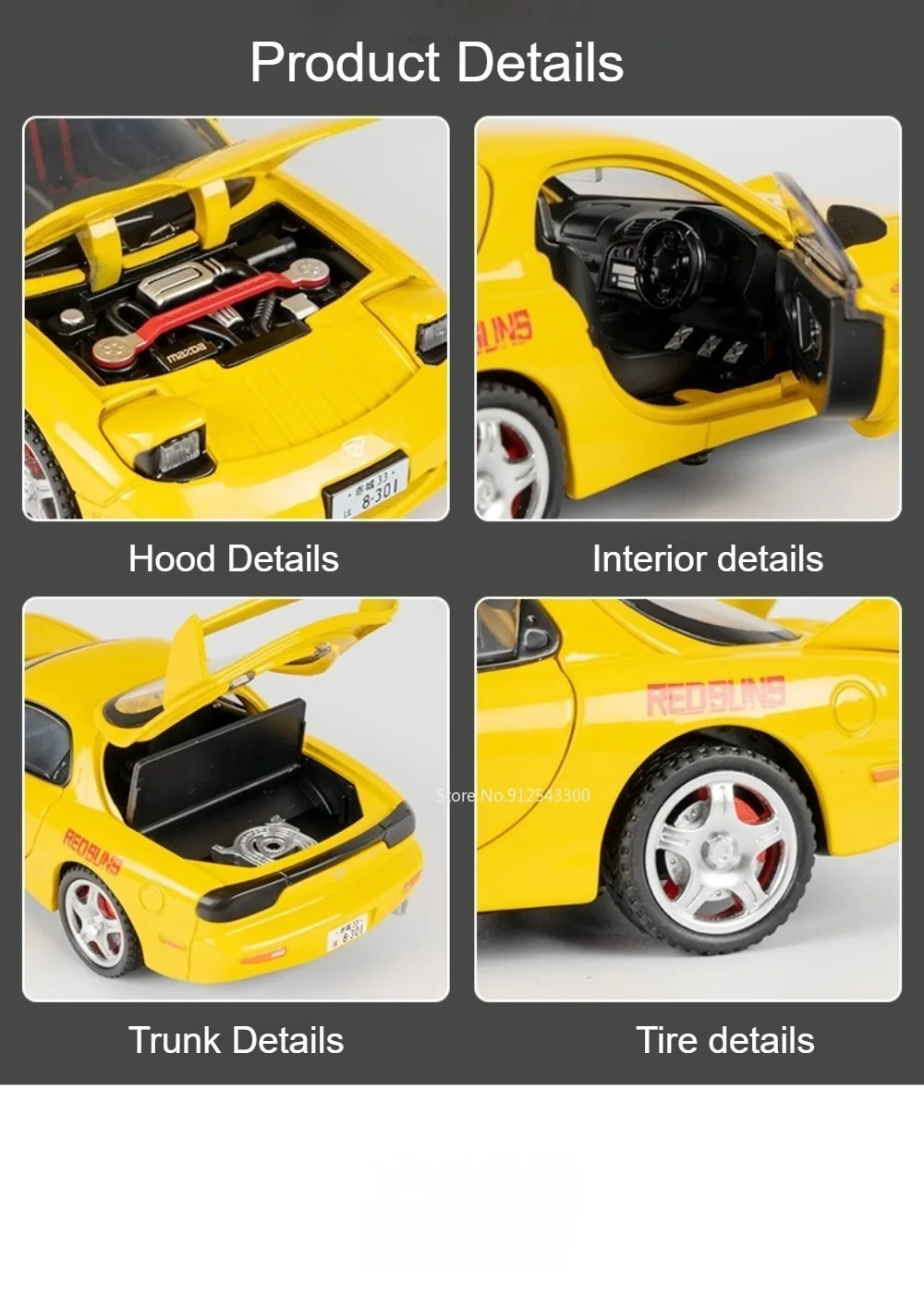 Maßstab 1:32 RX7-FD Modellauto Spielzeug mit Sound und Licht Rückziehfahrzeug Modelle mit Öffnenden Türen Miniatur-Spielzeug Heimdekoration – Detail 6