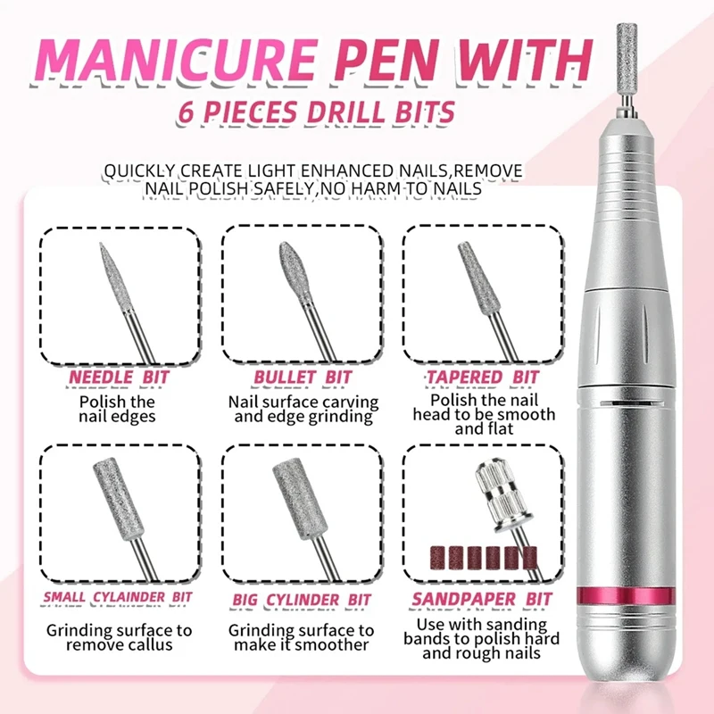 Nail Drill Portable Rechargeable Nail Drill Machine With Bits Kit For Acrylic Nails Gel Polishing Removing For Home