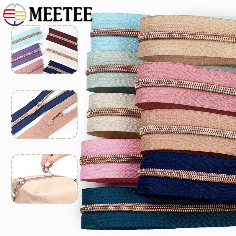 

5/10/20M Meetee 5# RoseGold Nylon Zippers Tape Jacket Luggage Closure Zipper Pocket Bags Zips Repair Kits DIY Sewing Accessories
