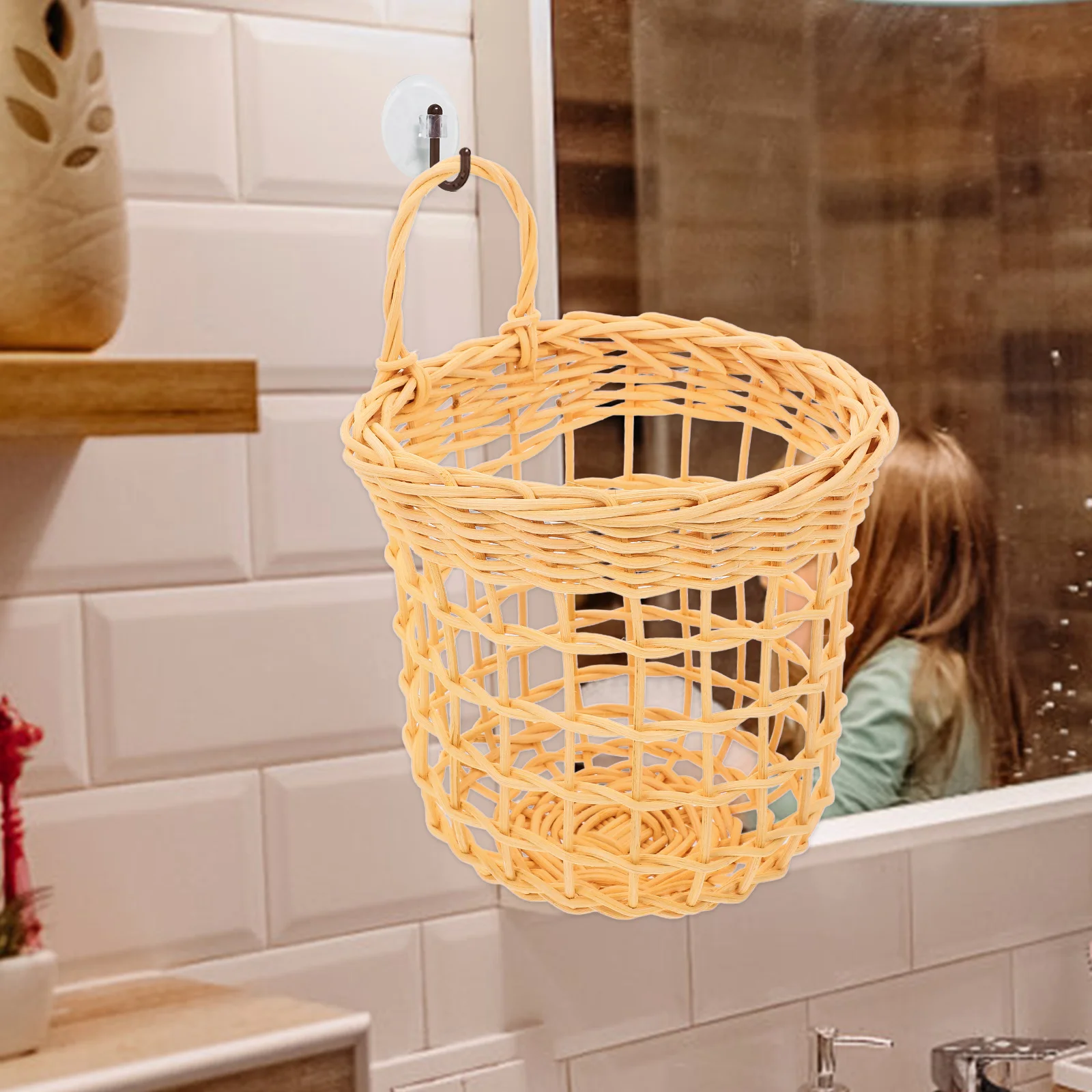 

1pc Rattan Handheld White Decorative Storage For Home Office Garden Balcony Wedding Party Hanging Flower Basket Household