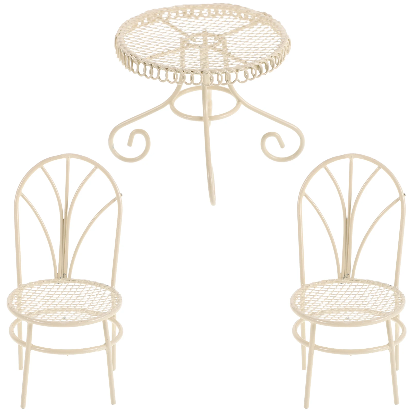 1세트 미니어처 테이블 의자 세트, 인형의 집 미니 주방 소형 공간 가구 장식 액세서리 철제 장식품 정원용