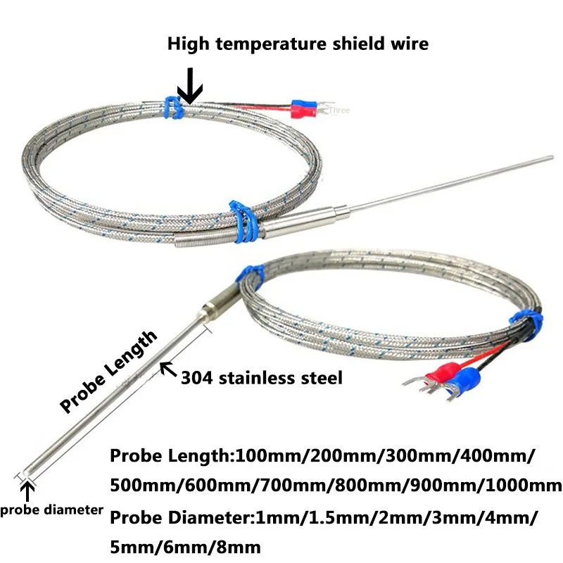 1100 degree K/PT100 Type Ungrounded 3-12mm/Threads Size NPT1/4-NPT3/8-NPT1/2 Controller Sheathed Thermocouple Temperature Sensor