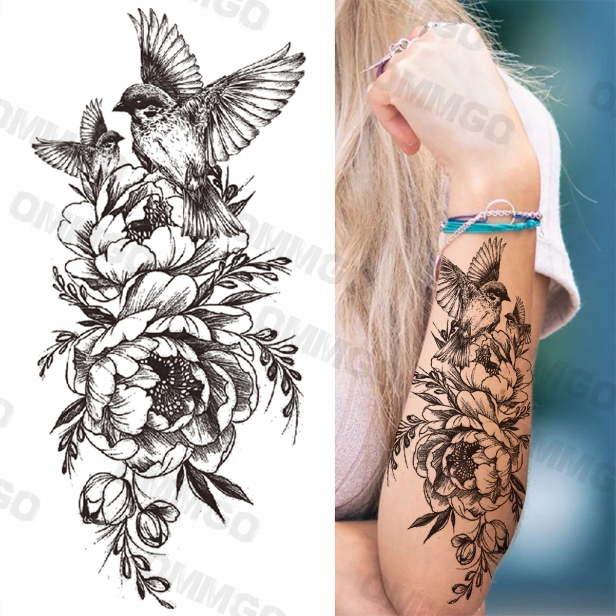 Tatuaggi temporanei posteriori Sexy del serpente del fiore della rosa nera per le donne ragazza adulta peonia loto tatuaggio finto braccio polpaccio decalcomania impermeabile del tatuaggio