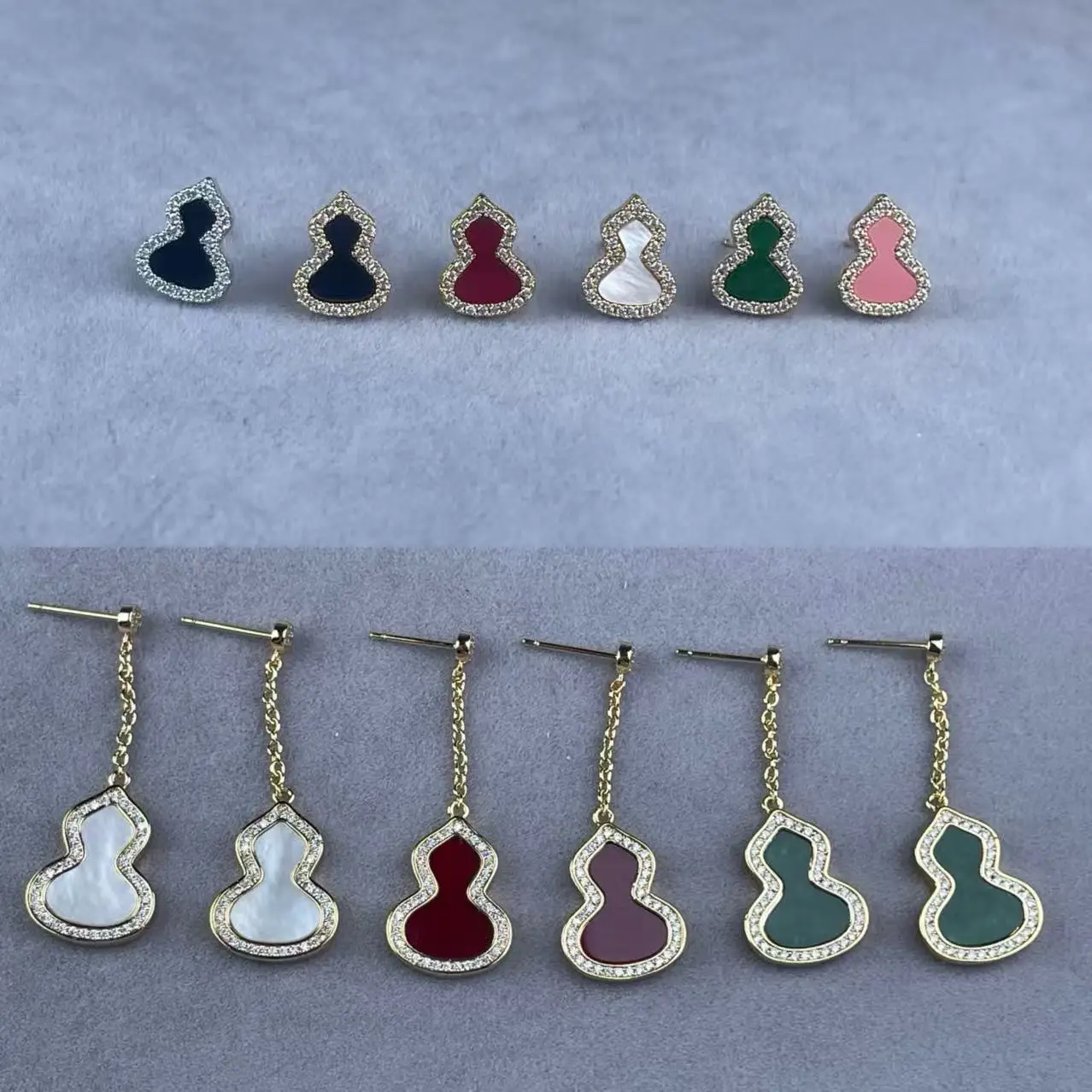 

French Style Calabash Pure Silver New Classic Chinese Style Red Chalcedony Gourd Ear Stud High-End, Fashionable, Enhanced Charm,