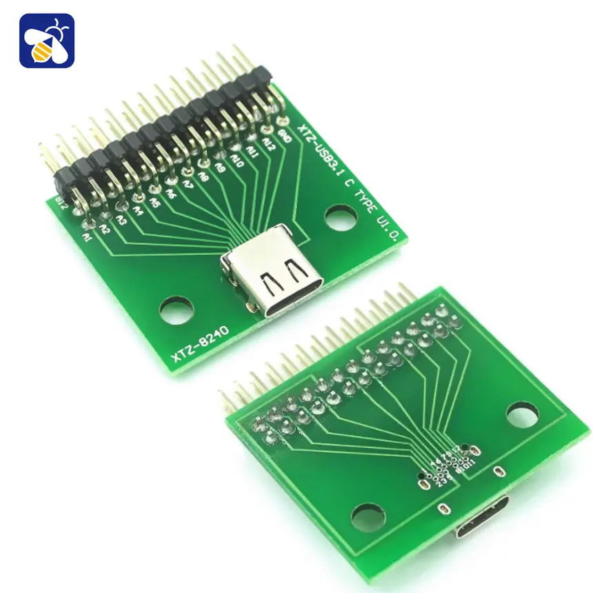 

Double-sided positive and negative TYPE C female test board USB 3.1 with PCB board 24P female chassis connector with row of pins