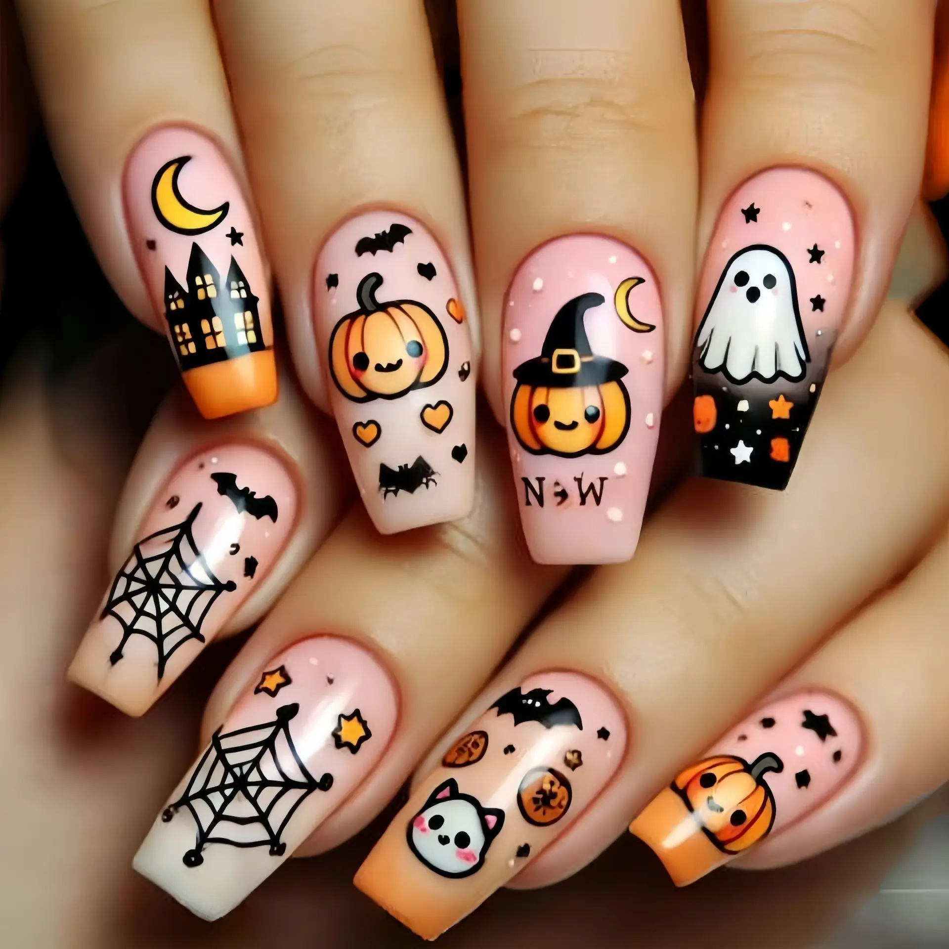 Dark Red Long Ballet Press On Nails With Skull Flower Art Set_voghion.com