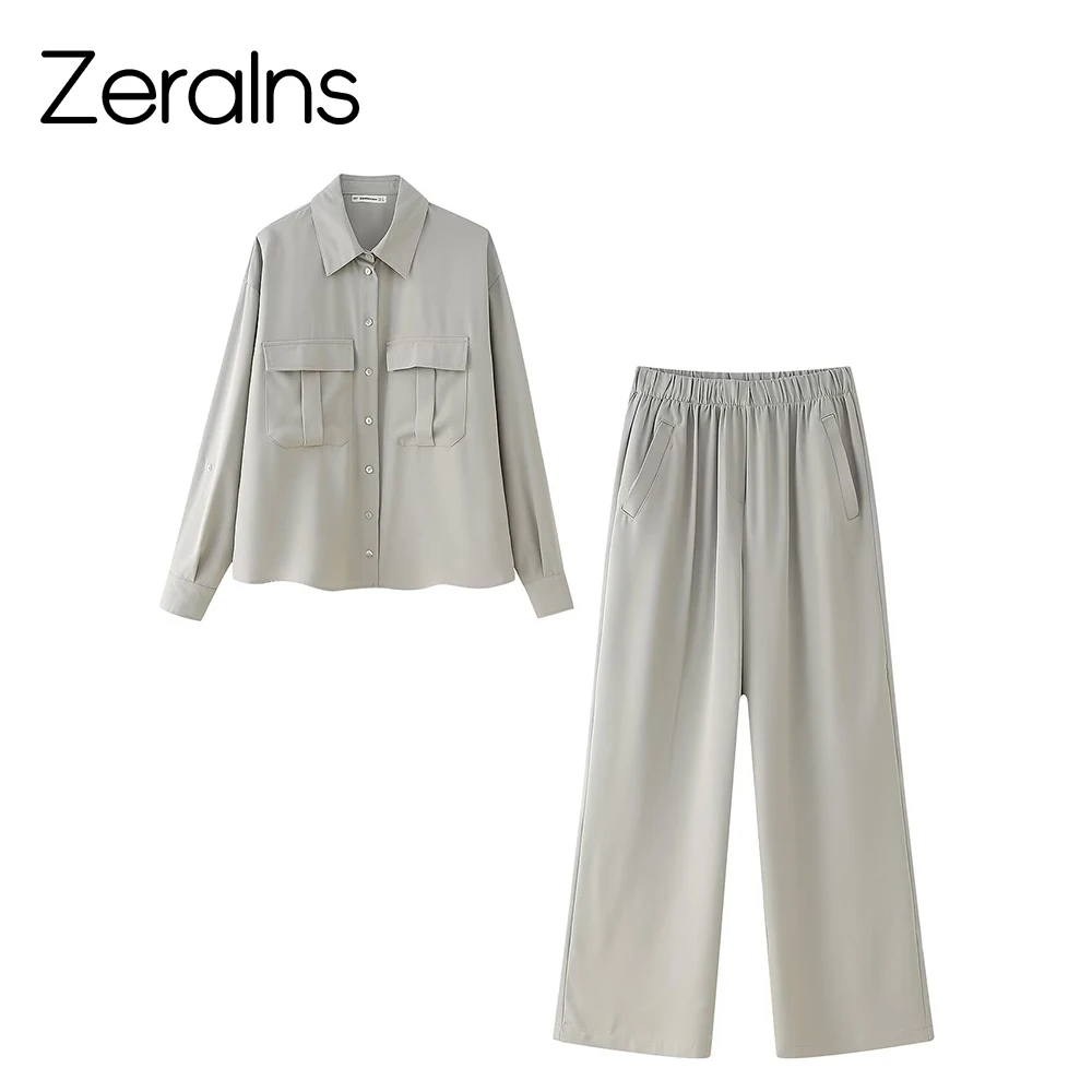 ZERAINS European and American style summer women's clothing new item with rolled sleeves casual shirt and pants set