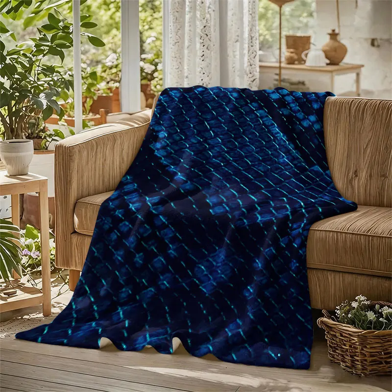 Blue Snake Skin Texture Flannel Blanket Warm Soft Halloween Christmas Decorative Couch Warm Cozy All-Season Gift