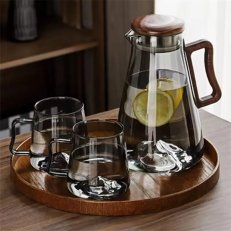 Large Capacity 2000ML Glass Cold Water Jug Heat Resistant Water Pot With Wooden Handle Filter Lid Juice Glass Pitcher Bottle - view 3