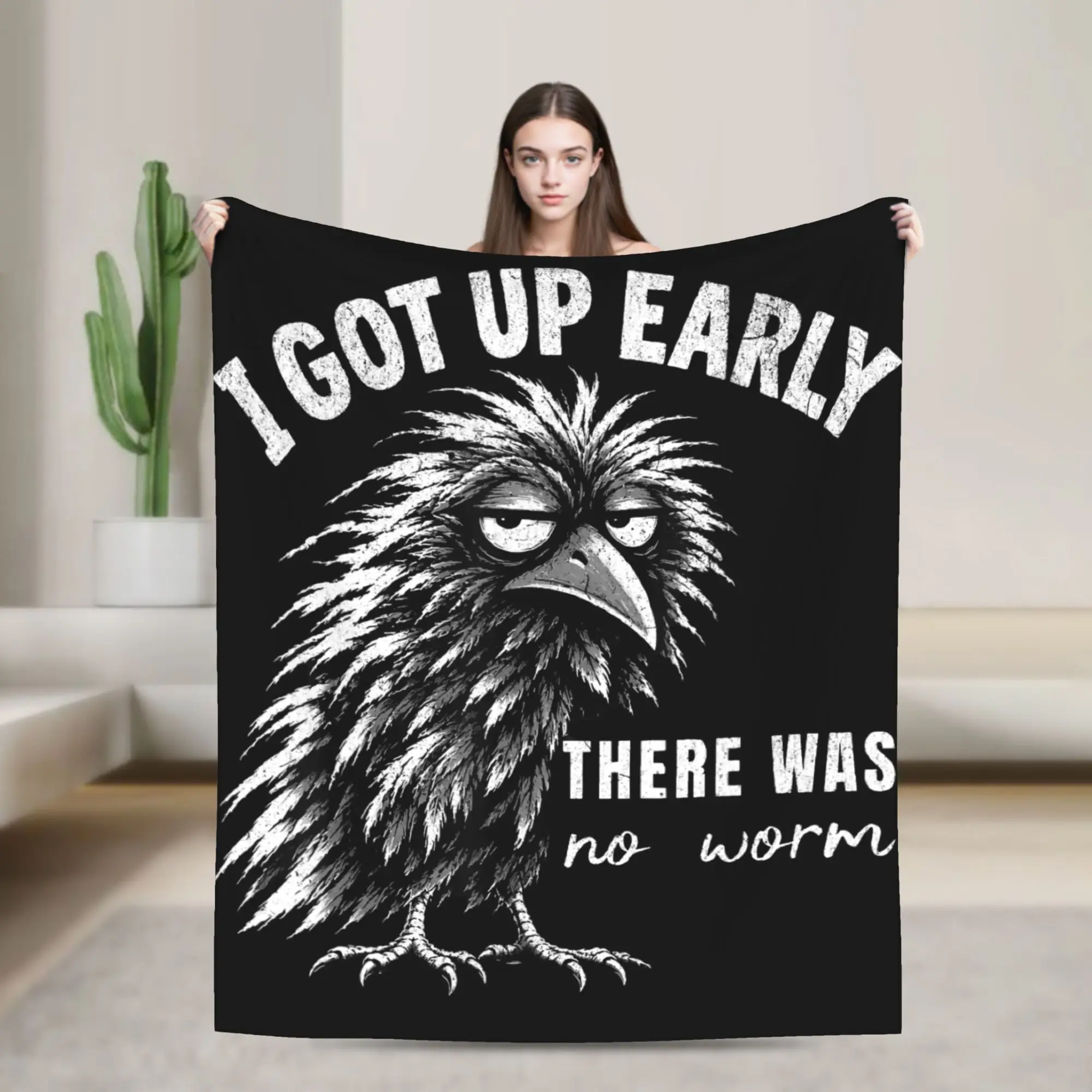 I Got Up Early There was No Worm Grumpy Raven Blankets Winter  Super Soft Throw Blanket For Kids Adults Chair Sofa Bed Cover