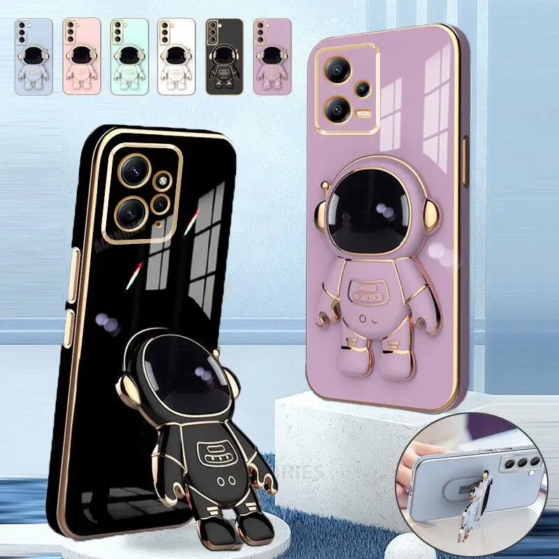 Note12s Astronaut Holder Luxury Plating Case On For Xiaomi Redmi Note 12 11 Pro Plus 4g 5g 12s 10 11s 12pro Silicone Stand Cover