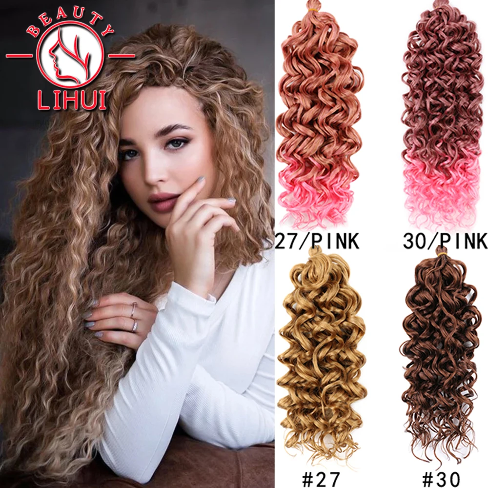 Synthetic Ocean Wave Crochet Hair 18 Inch Hawaiian Afro Curly Braiding Hair for Water Wave Crochet Braids 27/30/Pink 613 LiHui