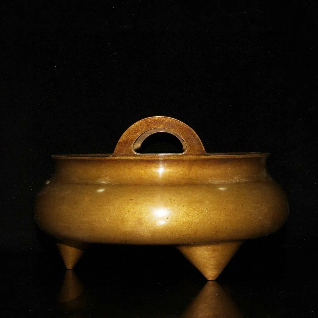 Pure copper ingot double ear circular incense burner, home Buddha statue, incense burner decoration