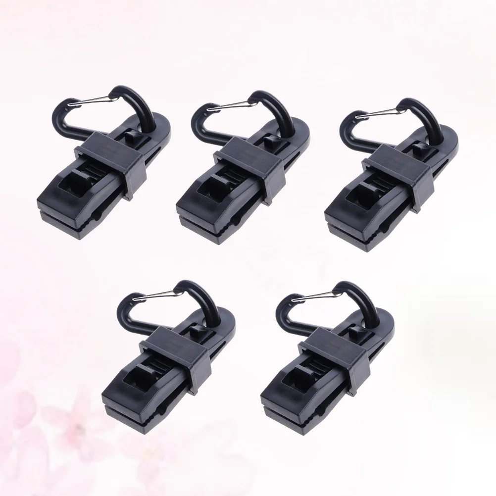 

5Pcs Wind Rope Plastic Tent Clamps Durable Adjustable Tarp Clips for Outdoor Camping with D Ring Black Plastic Tent Clamp