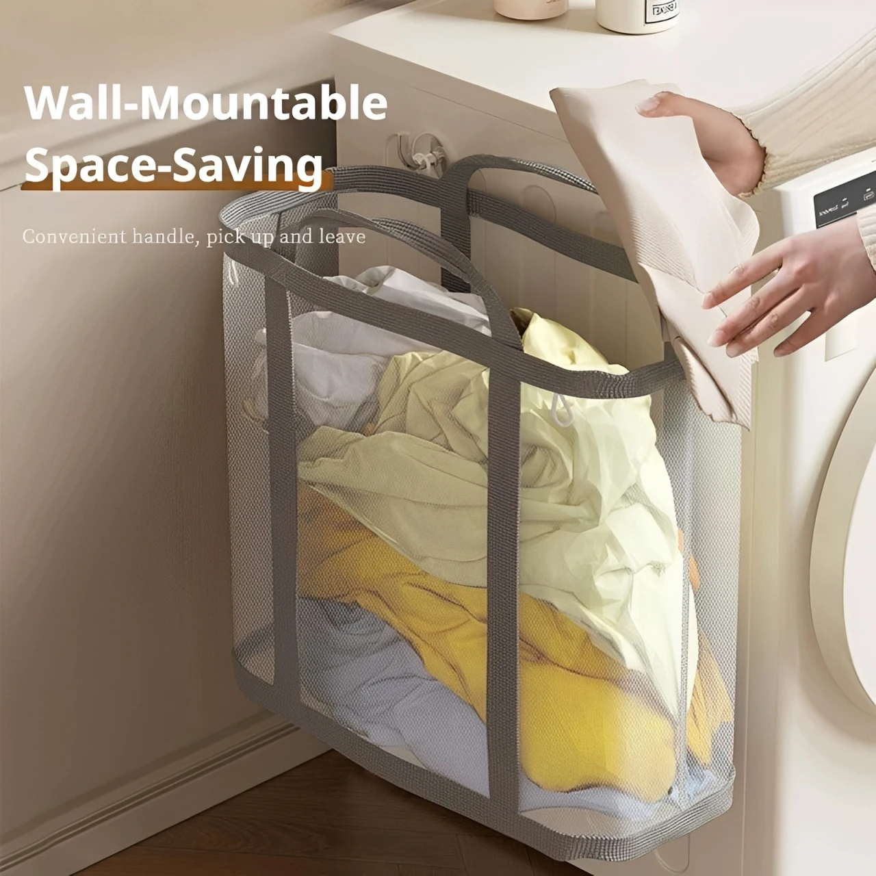 Folding Laundry Basket Mesh Dirty Clothes Basket Breathable Beach Bag,Space-saving Travel Tote Bags For Bathroom, Dorm Or Travel