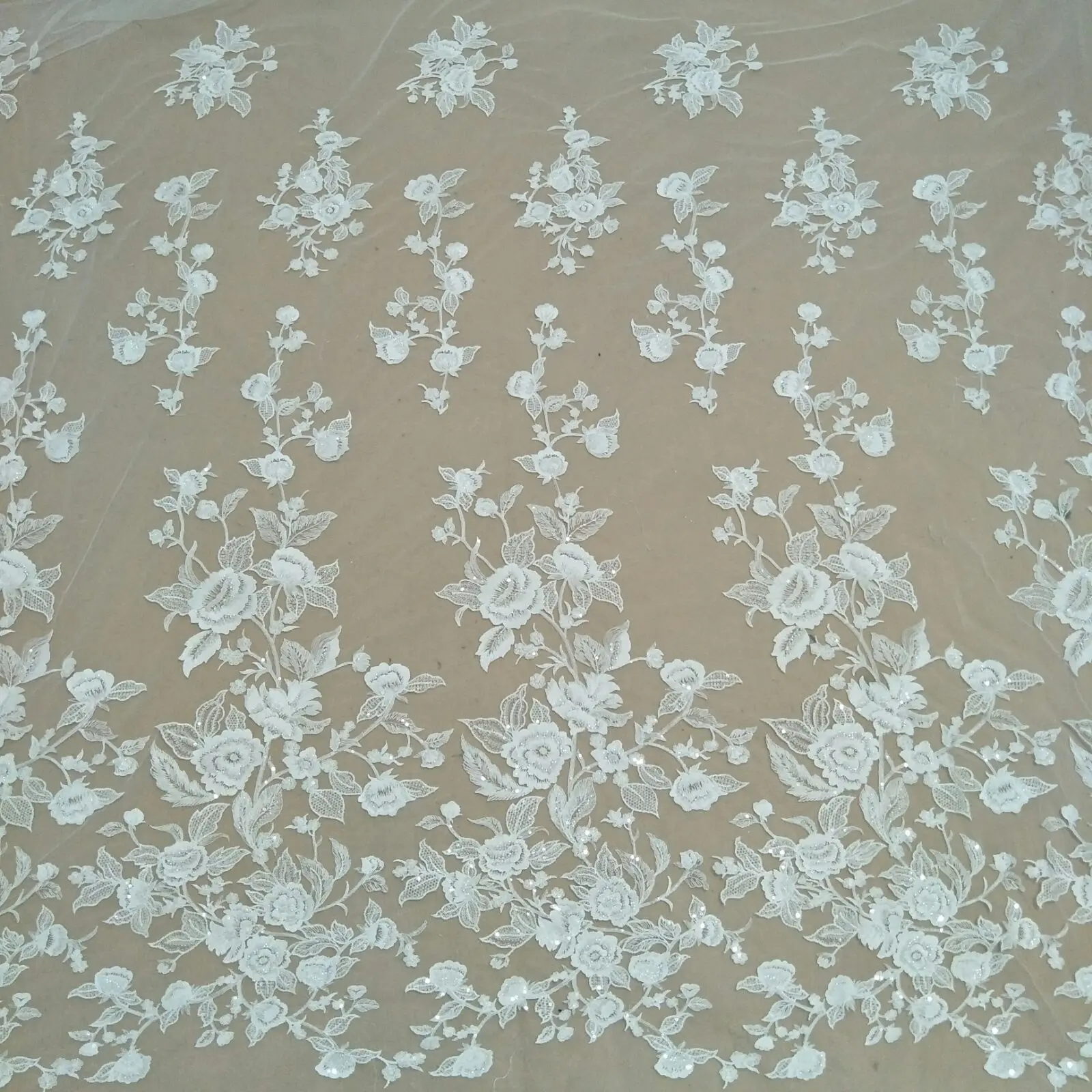 fashion ivory cotton wedding dress lace fabric with beads 130cm width bridal lace fabric sell by yard