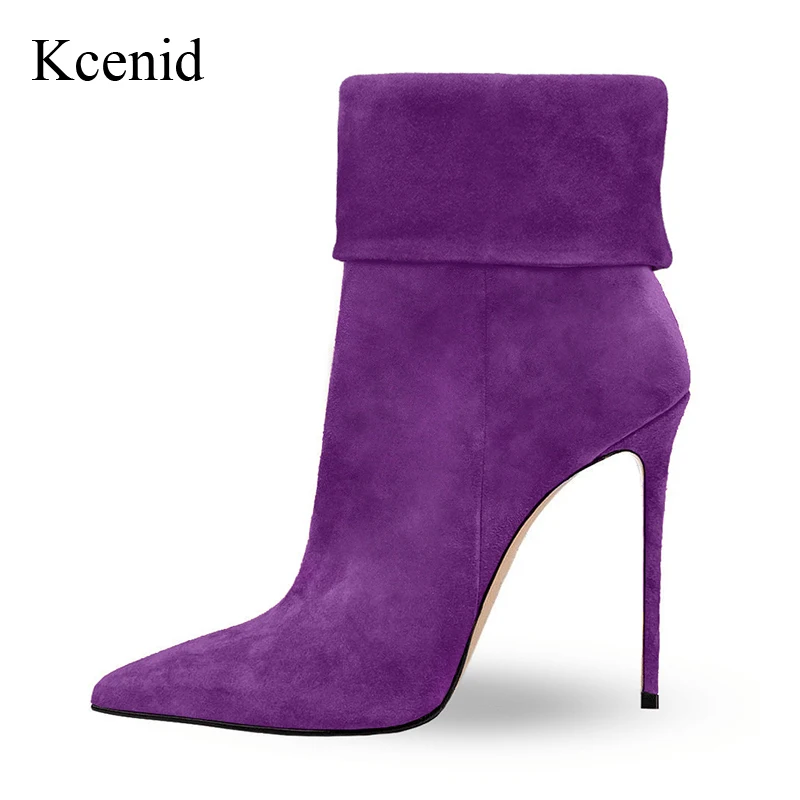 

Kcenid Daily Flock Fashion Short Boots Women Winter Short Plush Pointed Toe Modern Shoes Stiletto High Heels Ankle Boots Size 47