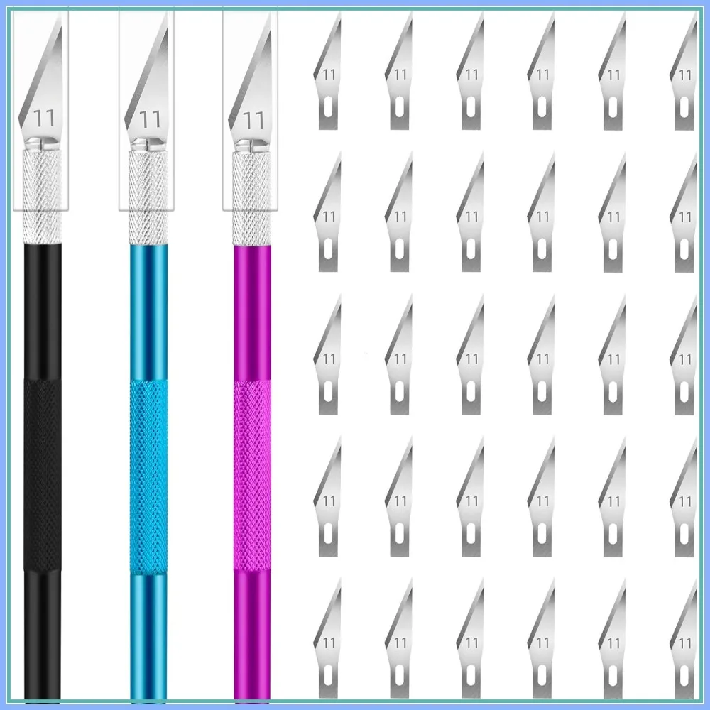 

3 Precision Craft Knives with 30 #11 Blades, Hobby Knife Set for Arts, Modeling, Scrapbooking
