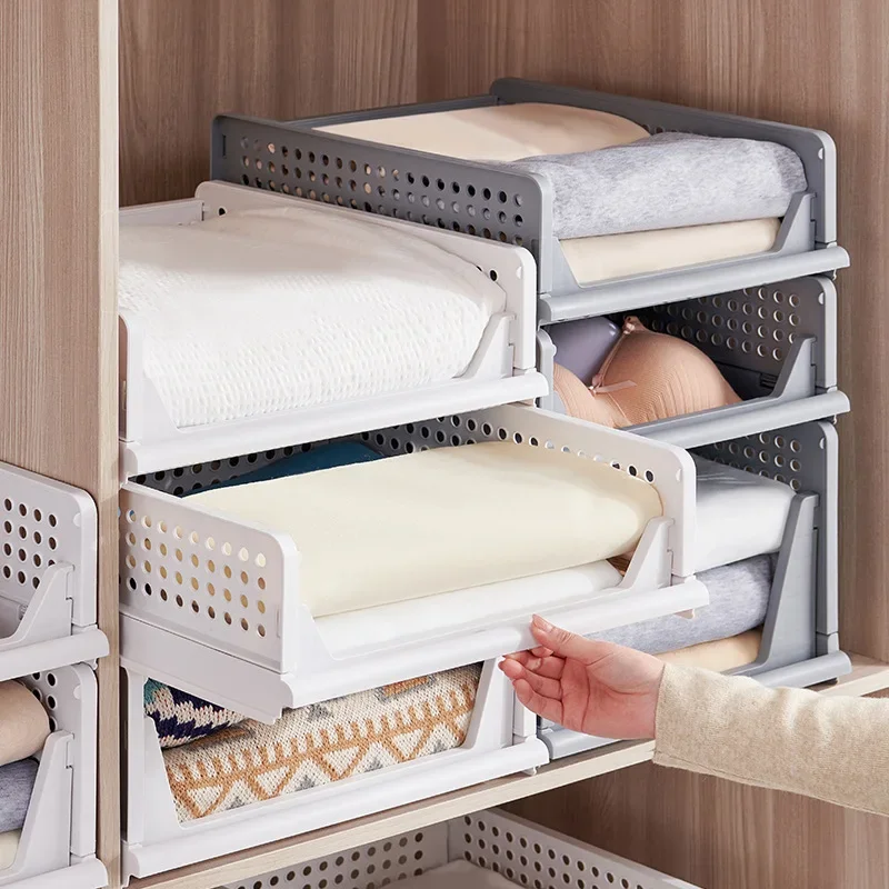 

Modern Foldable Plastic Rectangle Storage Boxes Bins Wardrobe Injection Organizer Baskets Containers Cubes Stackable Drawer Bins