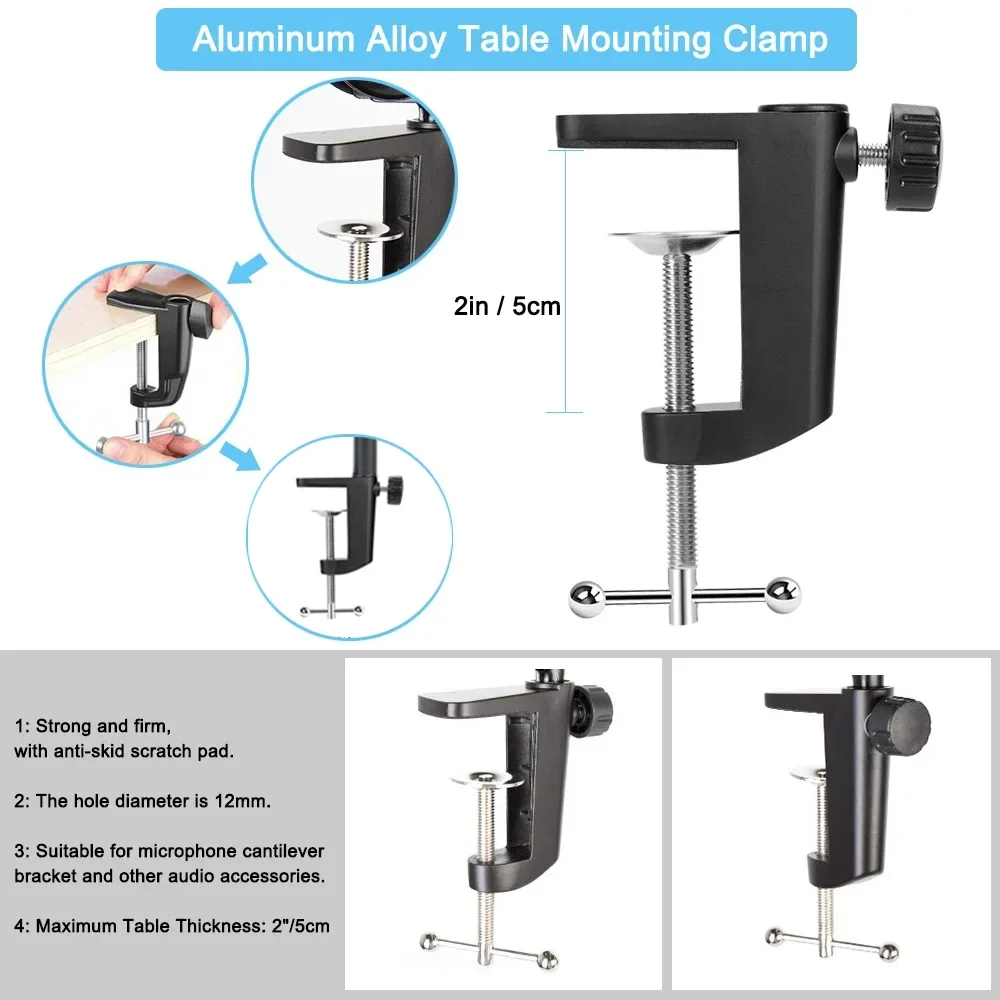 ذراع ميكروفون منخفض المستوى 360 °   حامل ميكروفون بذراع ميكروفون قابل للدوران لـ Blue Yeti HyperX QuadCast AT2020 حامل مكتبي مع مشبك ميكروفون