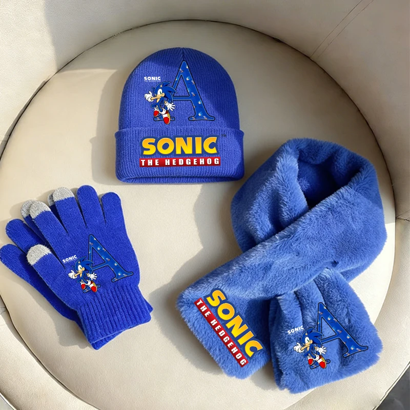 

Sonics 3pcs Sets Boys Knitted Hat Scarf Glove Beanie Cap Scarf Gloves Children Winter Comfortable Mittens Neck Warmer Xmas Gift
