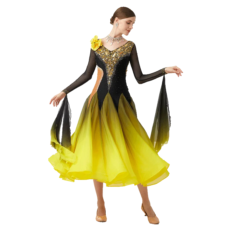 

B-23020 New Women Modern Dance Rhinestone Color Diversity Dress Ballroom National Standard Waltz Competition Performance