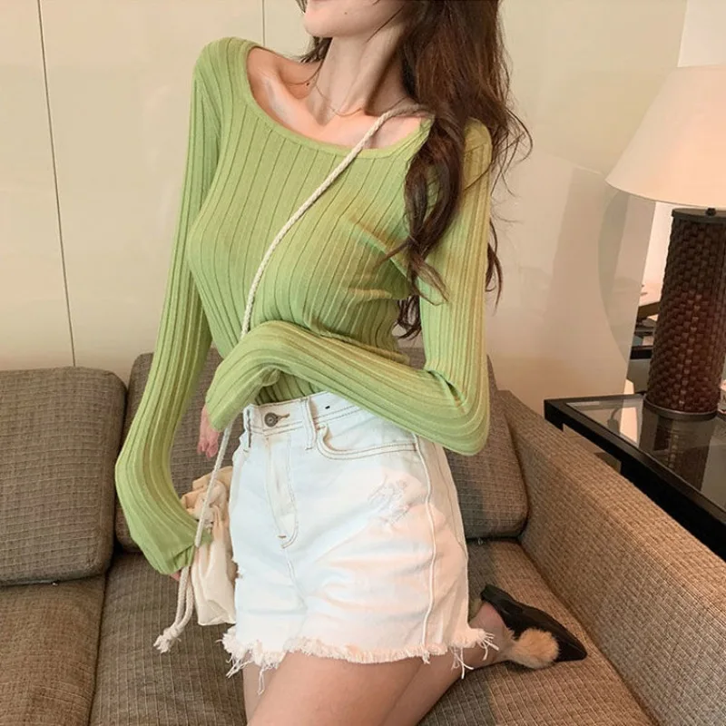 Knit Tops for Woman Kawaii Round O Neck Pullover Women\'s Sweater Cute Autumn Winter 2024 Clothes Thermal Blouse Korean Luxury