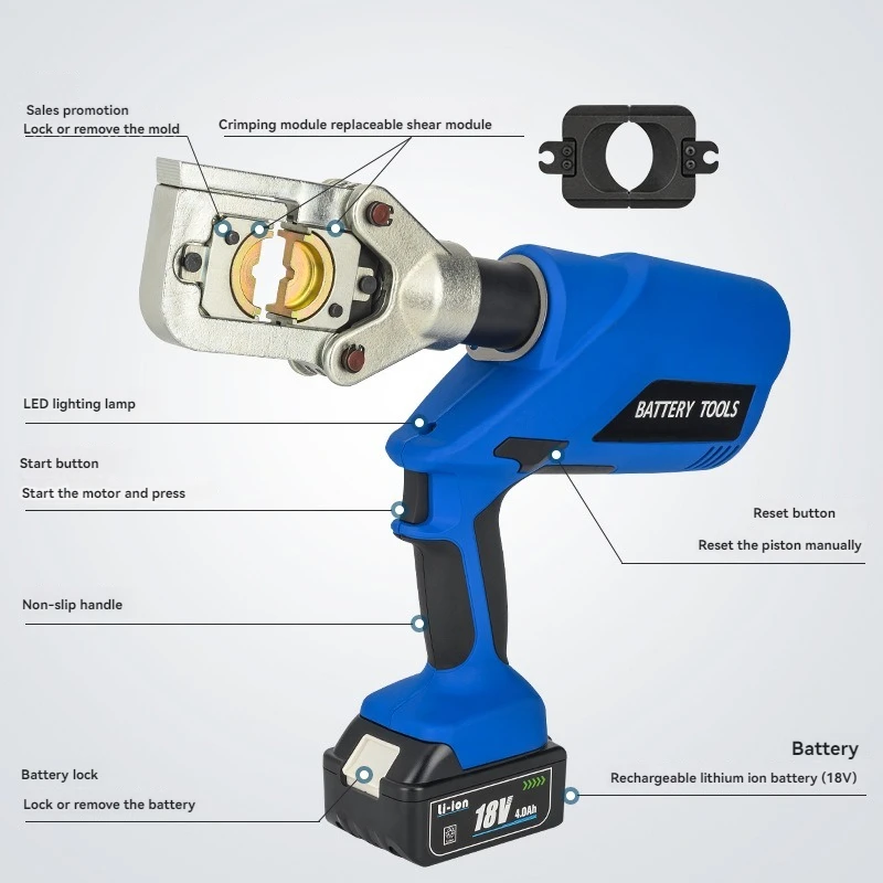 Rechargeable Hydraulic Pliers Electric Hydraulic Cutting And Crimping 2-in-1 DC18V/4Ah Charging Crimping Pliers