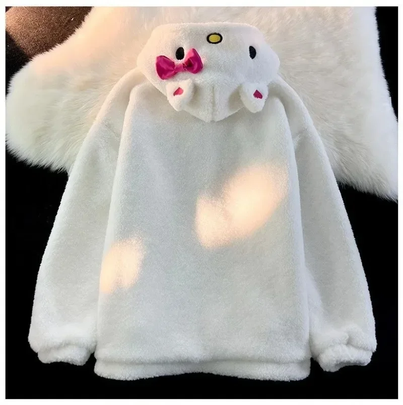 Sanrio Cute Hello Kitty Lamb Wool Coat for Female Students Winter Loose Plush Thickened Warm Cotton Coat Winter Coat for Women