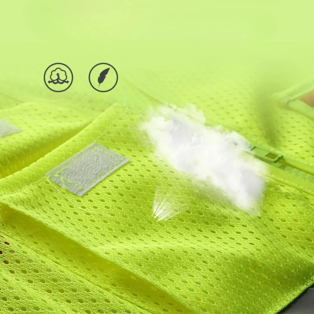 Breathable Safety Vest High Visibility Mesh Security Vests Reflective Strips Zipper Working Clothes Traffic Night Outdoor