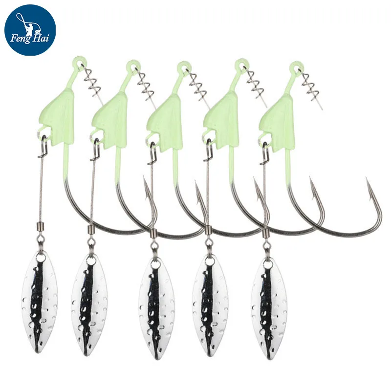 

5g7g8g11g Swivel Wire Willow Leaf Sequin Crank Hooks with Barbed Wire and Locking Needle Spring Anti-bottomed Softbait Hooks