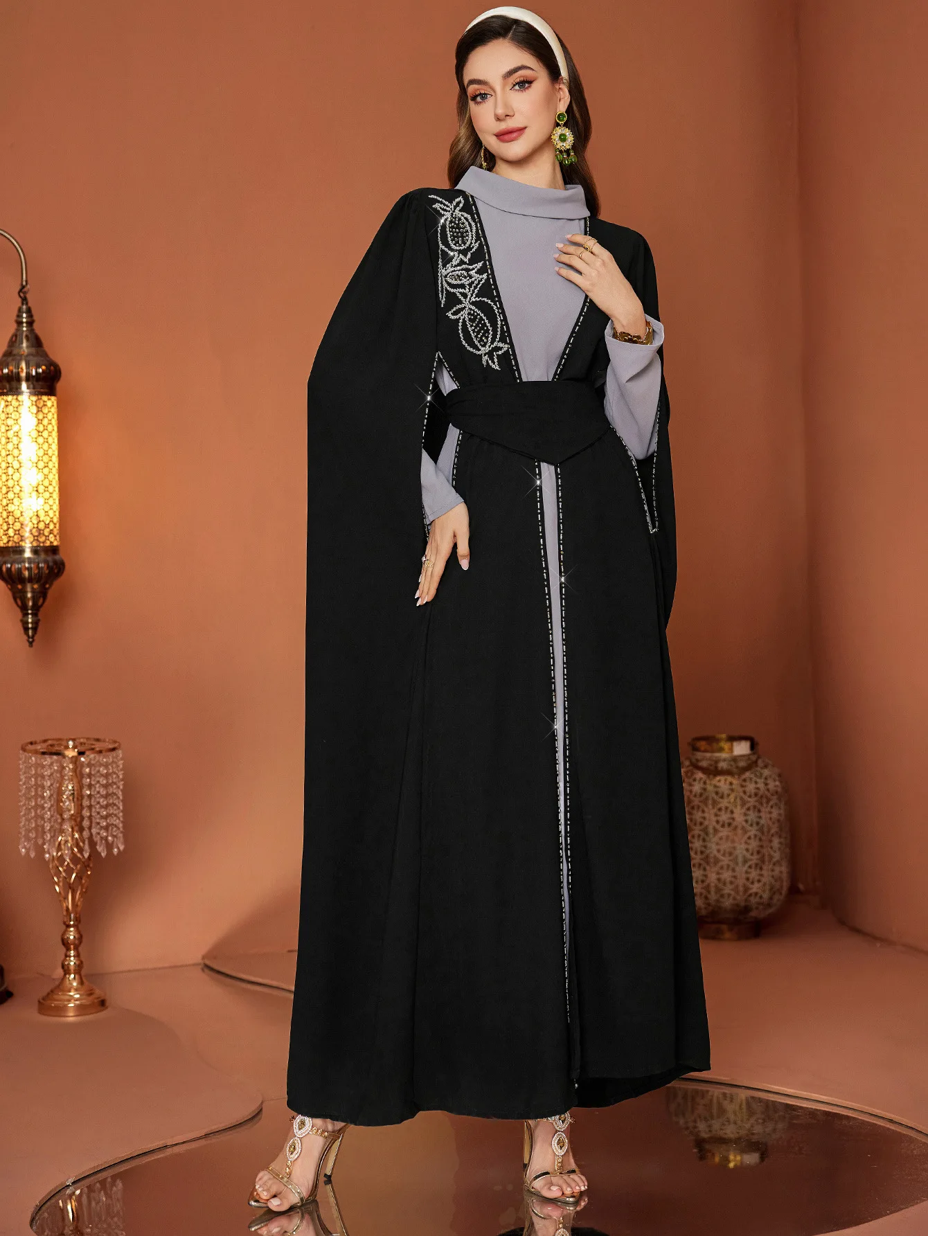 

Eid Muslim Dress Women Abaya Beading Inner Dress 2 Piece Set Vestidos Party Caftan Jalabiya Ramadan Dubai Arab Long Robe 2025