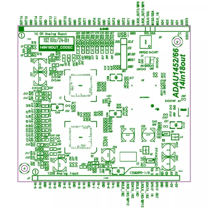 ADAU1466/ADAU1452+CS42448 Modulo di decodifica audio DSP 14 ingressi e 18 uscite