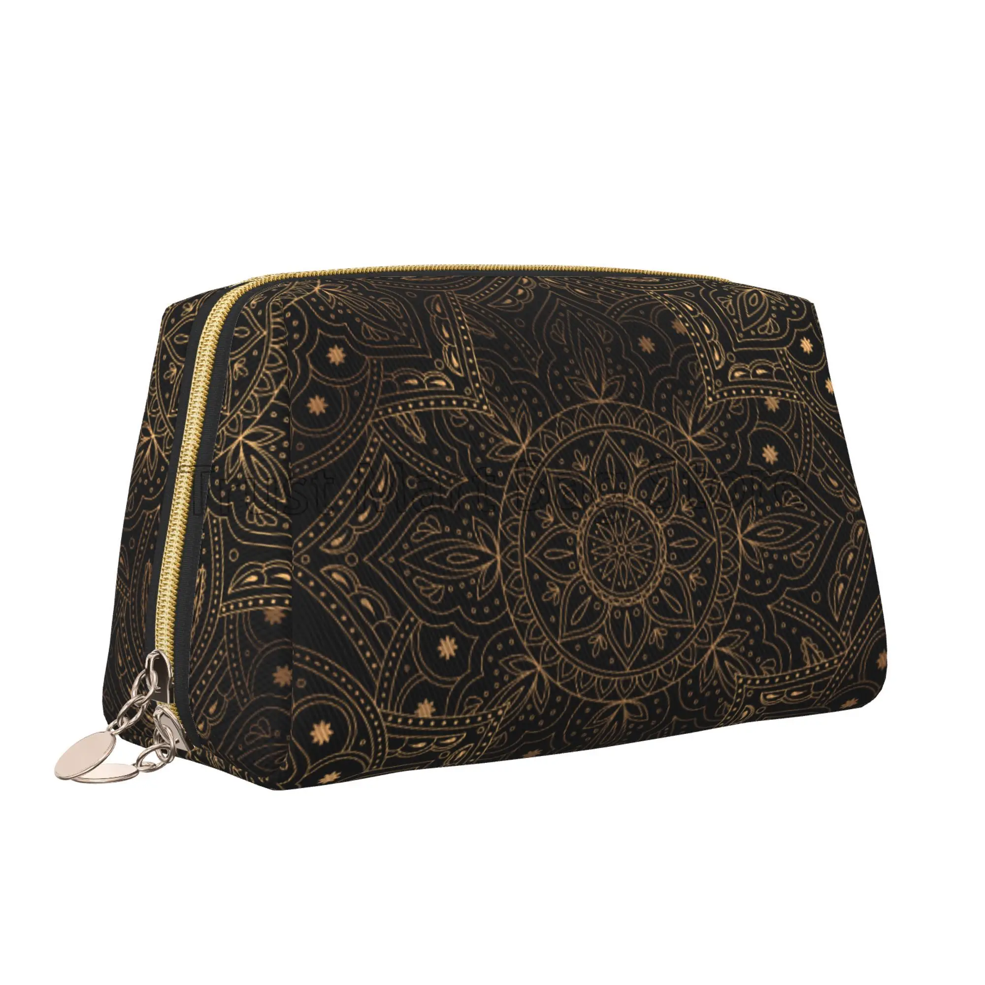 Oriental Mandala Royal Retro Floral Large Makeup Bag Leather Travel Cosmetic Organizer Bag for Women Waterproof Toiletries Pouch