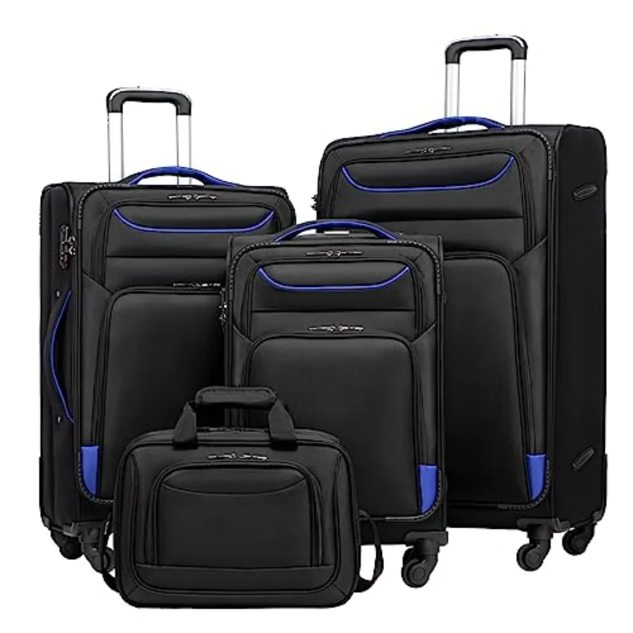 

Luggage 4 Piece Set Suitcase TSA Lock Spinner Softshell Lightweight Black Blue