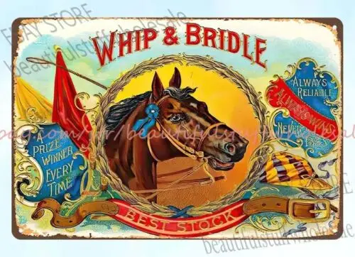 Whip & Bridle Horse Cigar Tobacco metal tin sign indoor outdoor wall art