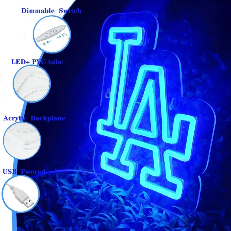 Imagem -03 - Dimmable Baseball Team Neon Luz Festa Bar Homem Caverna Jogo Room Decor Birthday Gift Azul 5v Usb