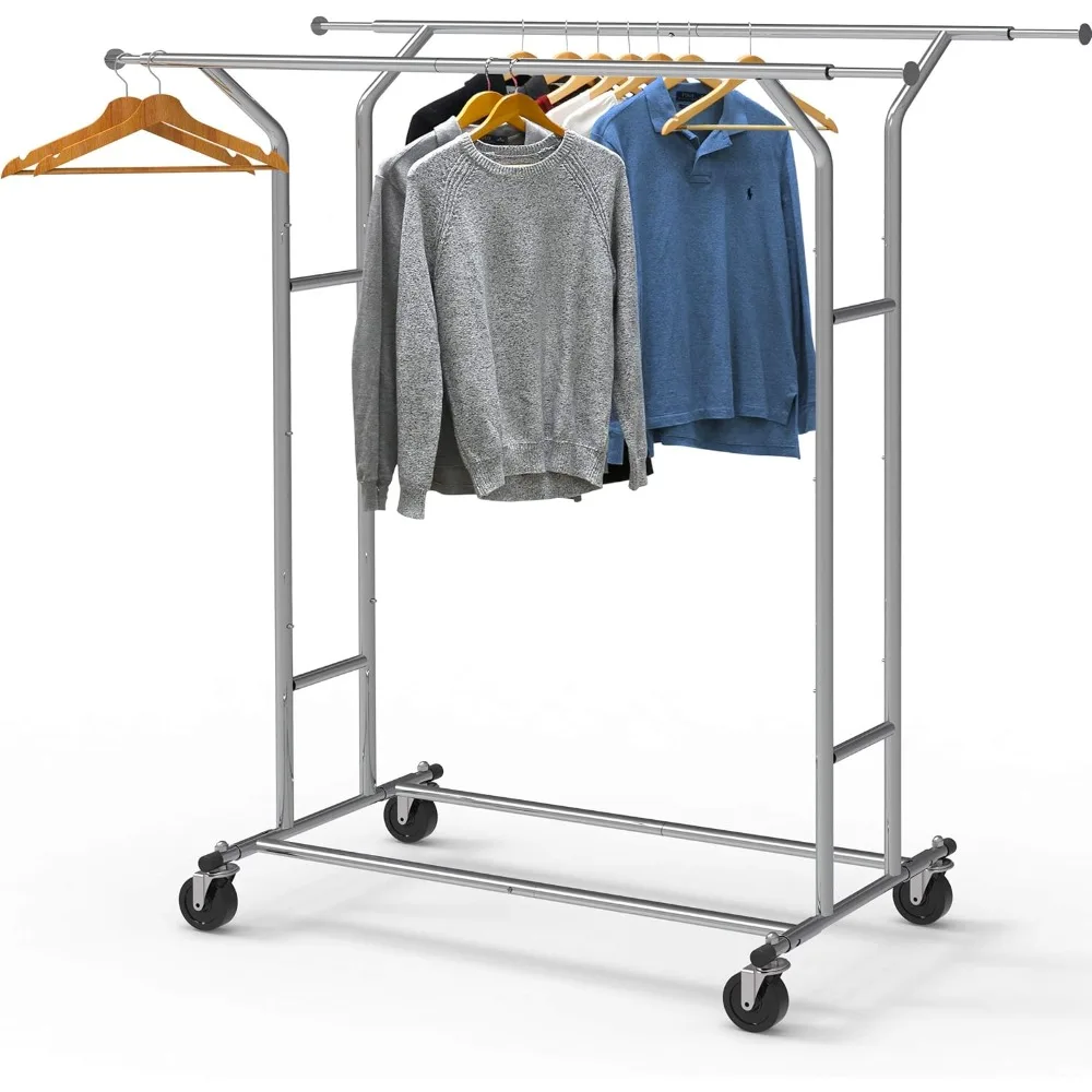 Modern Heavy Duty Double Rail Clothing Garment Rack, Chrome