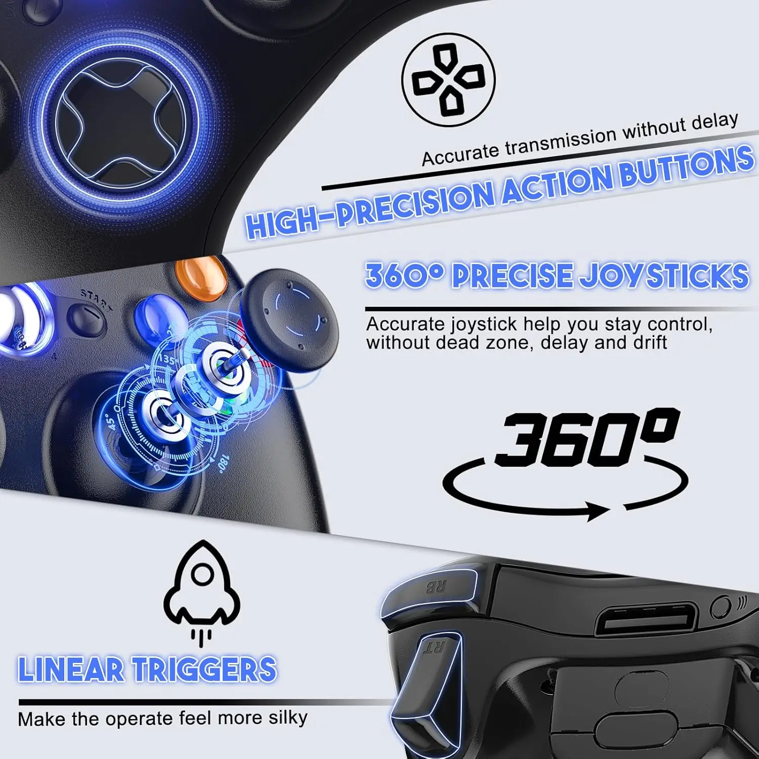 وحدة تحكم لاسلكية 2.4G لوحدة تحكم Xbox 360 مع اهتزاز للوحة ألعاب Xbox 360 النحيفة للكمبيوتر الشخصي WIN 7/8/10 عصا التحكم Joypad