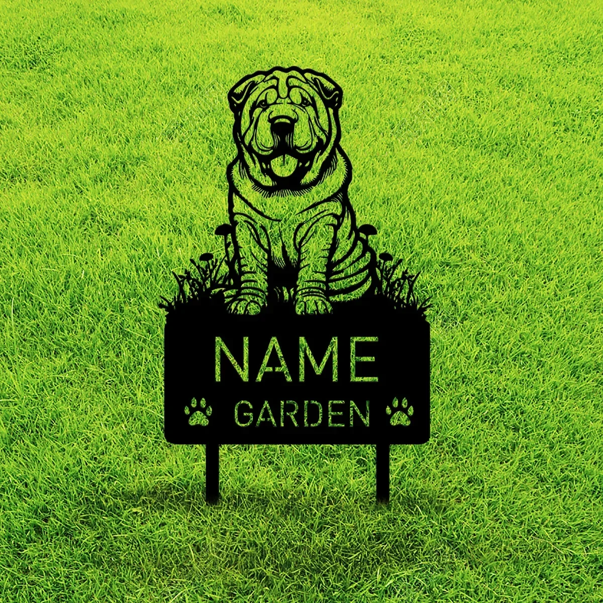 Custom Chinese Shar Pei Dog Metal Memorial Garden Stake - Personalized with Pet's Name for Grave Marker and Sympathy Decor