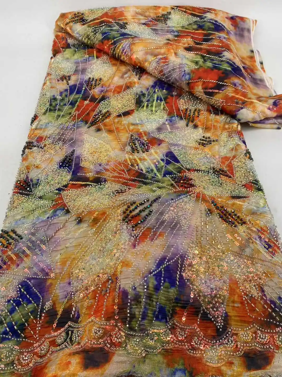 2025 African Beads Lace Fabric Nigerian Latest High Quality Lace Fabric With Sequins Tulle Sewing Embroidery Dresses