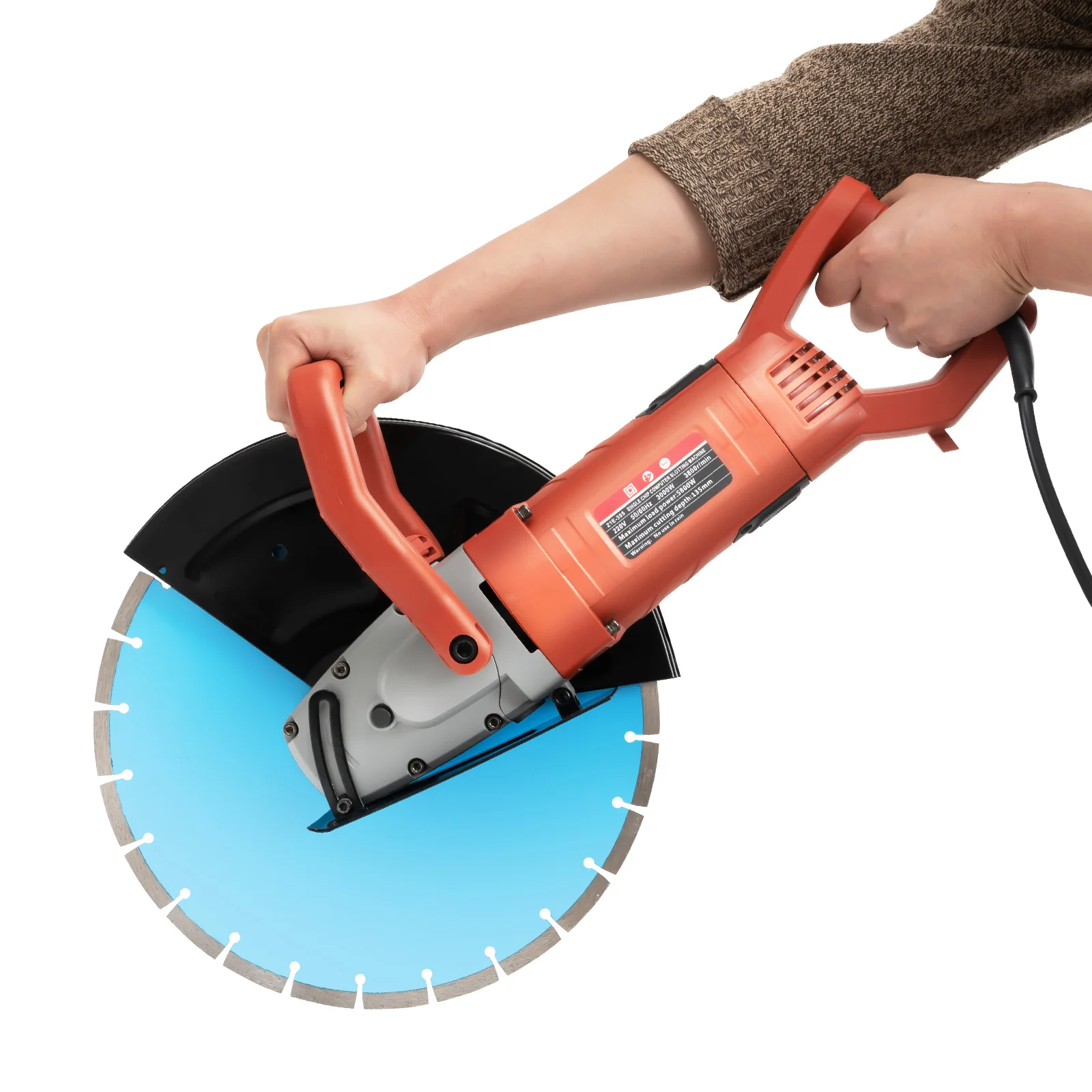 Scie à béton électrique 3000W 14 pouces, machine de découpe à disque humide portative, profondeur de coupe maximale de 5,3 pouces, scie à découper avec 180° de rotation °   Poignée rotative, pompe à eau et lame diamantée pour briques et pierres 220V