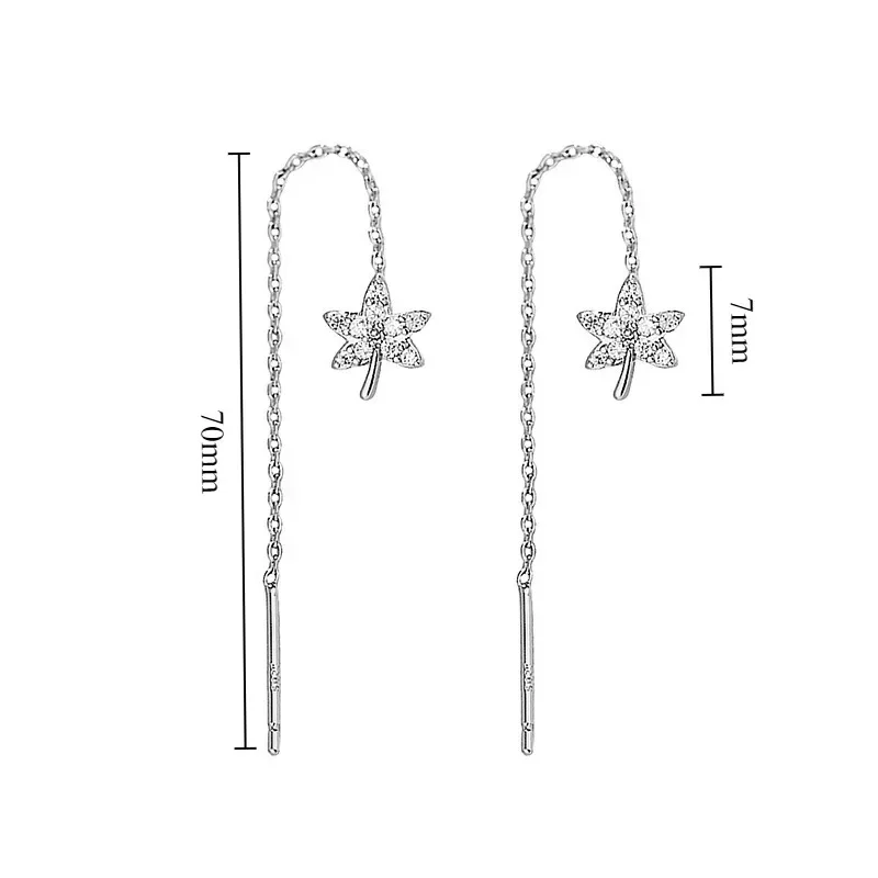 

Real 925 Sterling Silver Zircon Maple Leaf Long Tassel Stud Earring for Women Cute Fine Jewelry Minimalist Plant Accessories