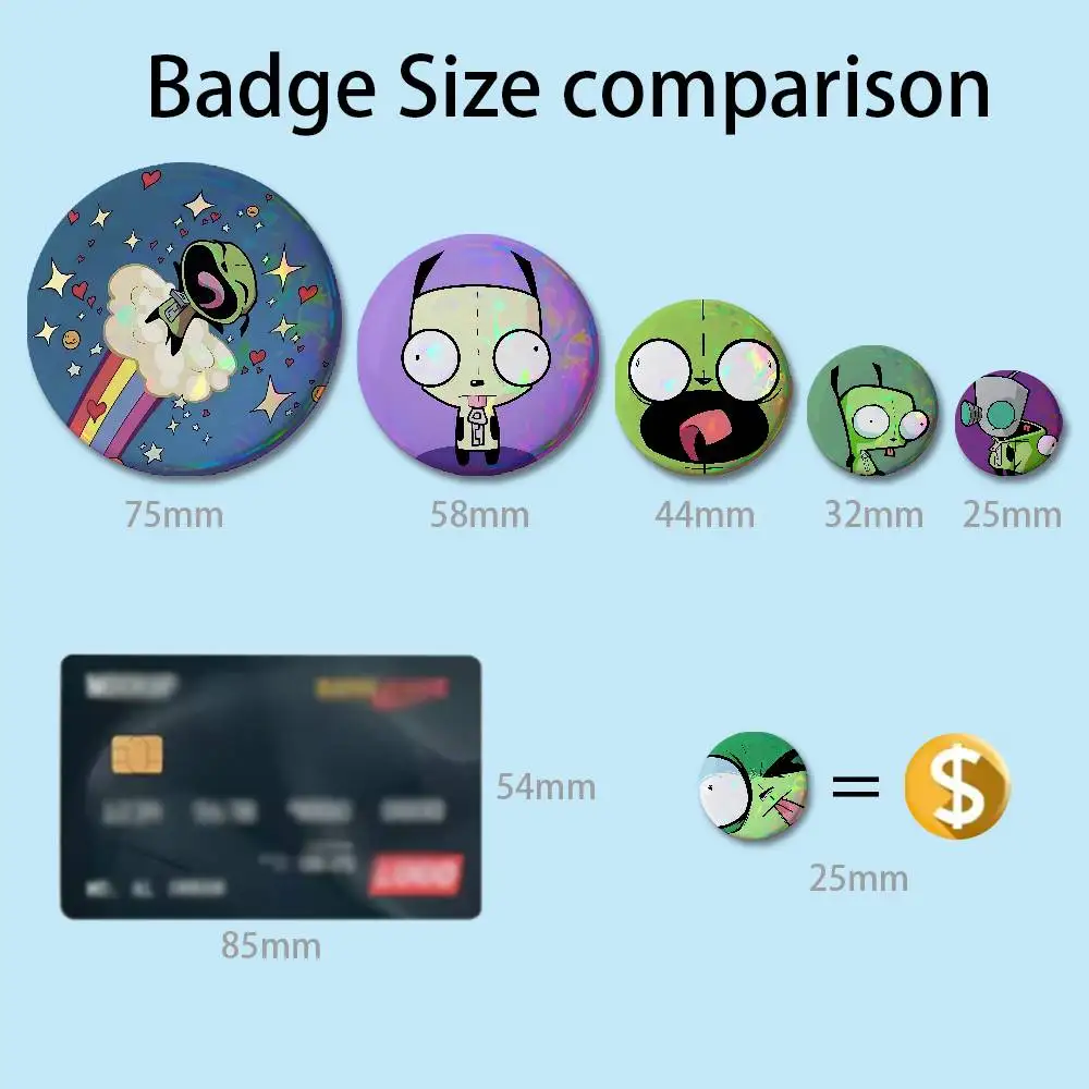 I-Invader Zim Cute G-Gir Enamel Pin Tinplate Round Brooch Cosplay Nijigen Otaku Culture Badges 58mm 44mm 32mm 75mm 25mm